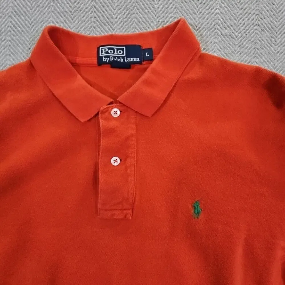 Polo Ralph Lauren Rugby Shirt Men's‎ Large Orange Pony Long Sleeve Cotton Y2K